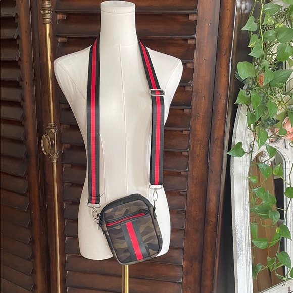 HAUTE SHORE Handbags - Camouflage Crossbody with Red Accent - Haute Shore neoprene
